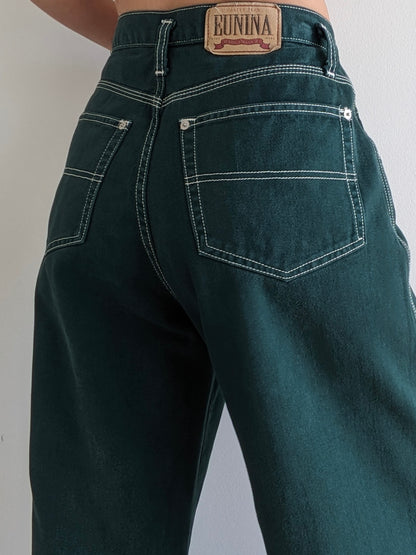 Amazing Vintage Deep Green Wide-Leg Denim
