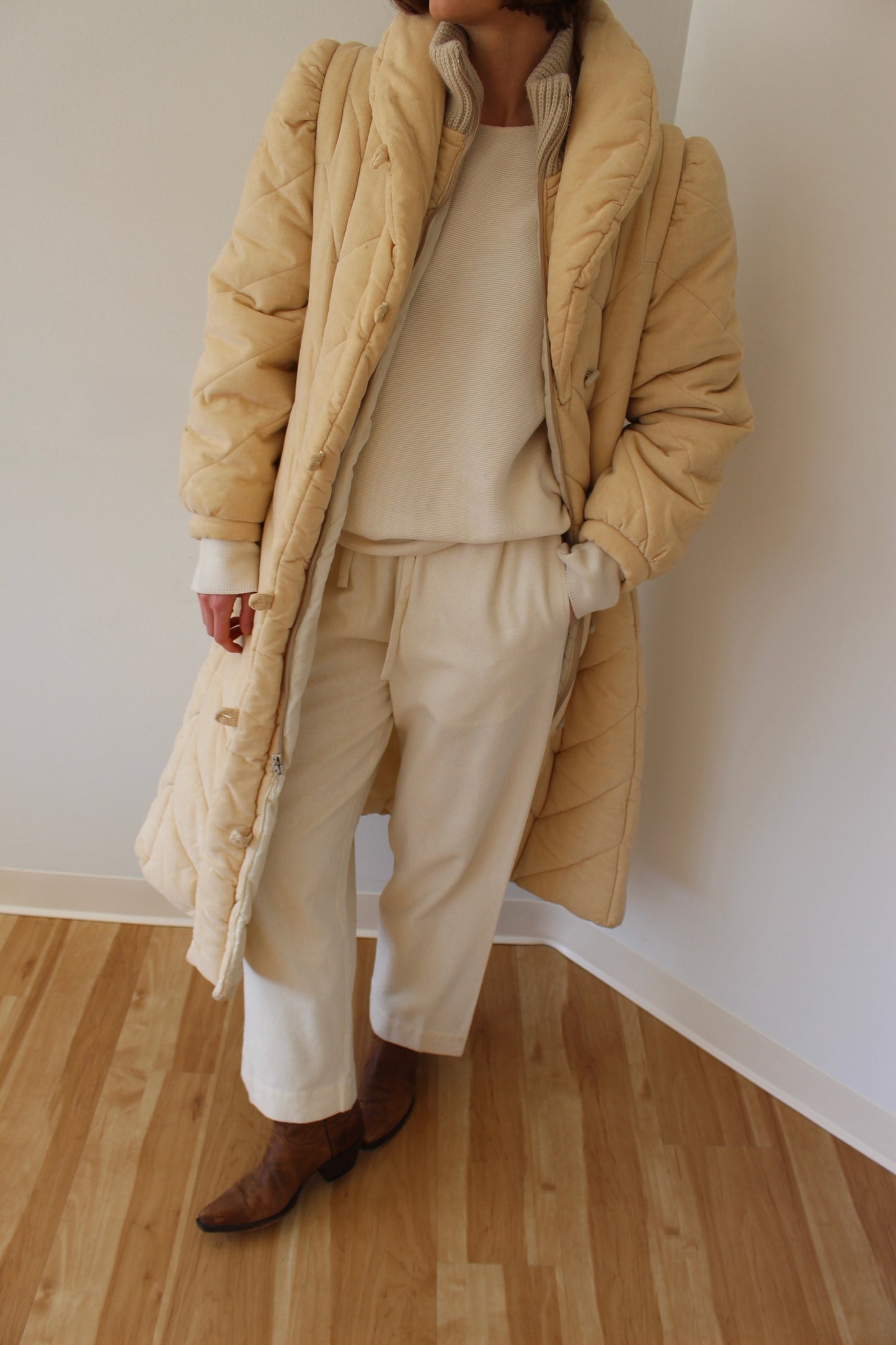 Coziest Vintage Sand Quilted Puffer Coat