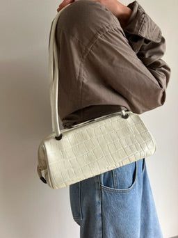 Vintage Cream Croc-Embossed Handbag