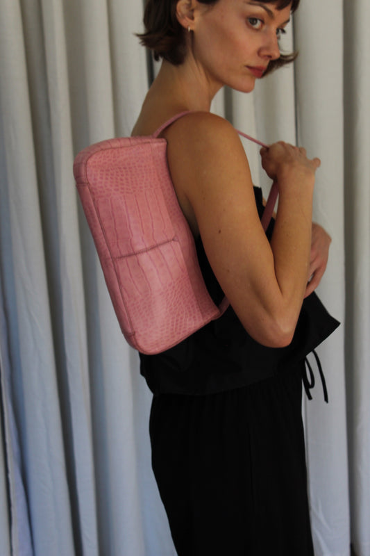 Blush Embossed Leather Shoulder Bag