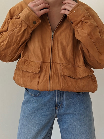 Vintage Clay Leather Bomber Jacket