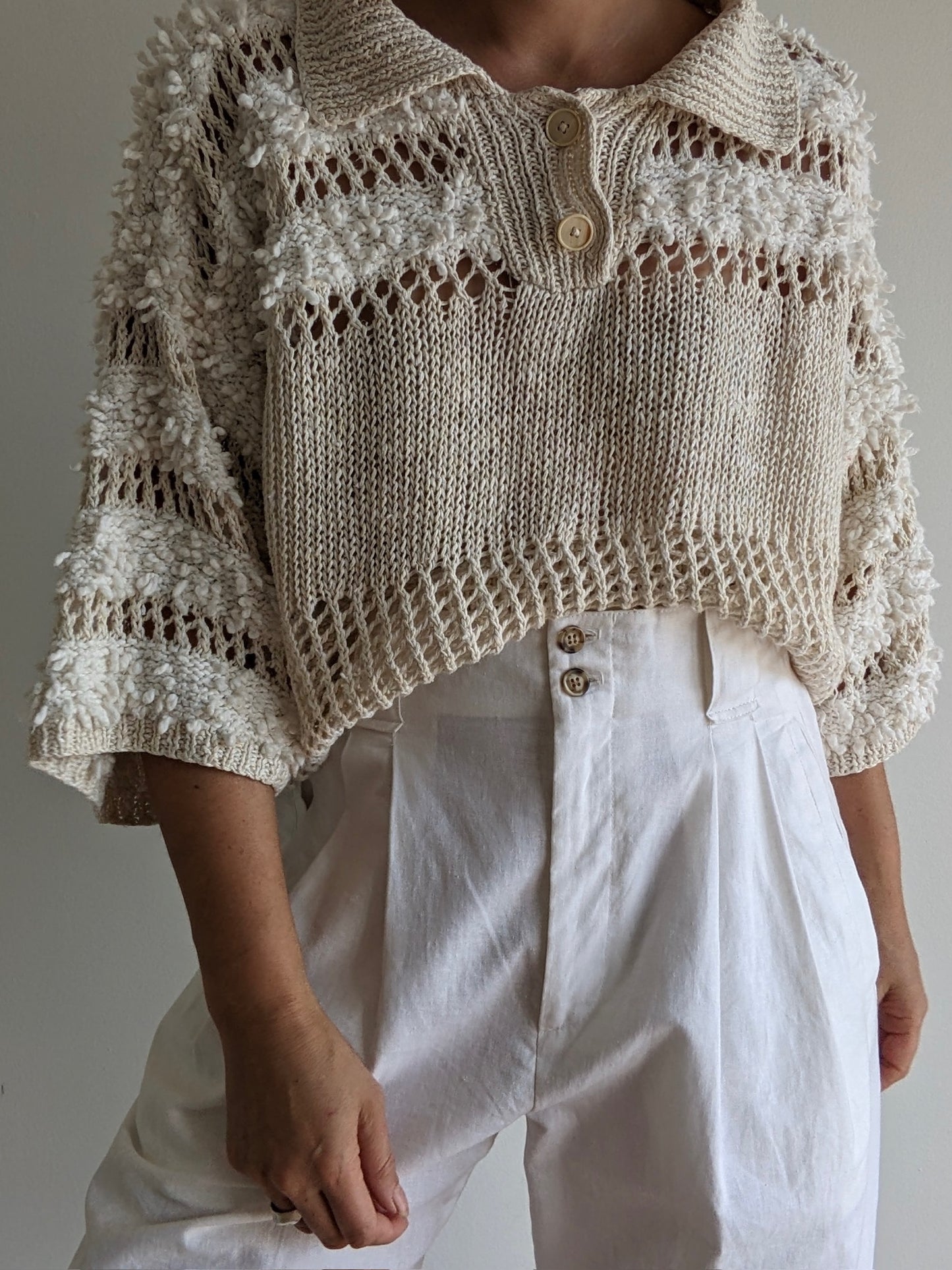 Incredible Vintage Loose-Knit Linen Henley