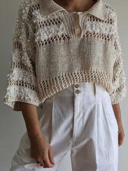 Incredible Vintage Loose-Knit Linen Henley