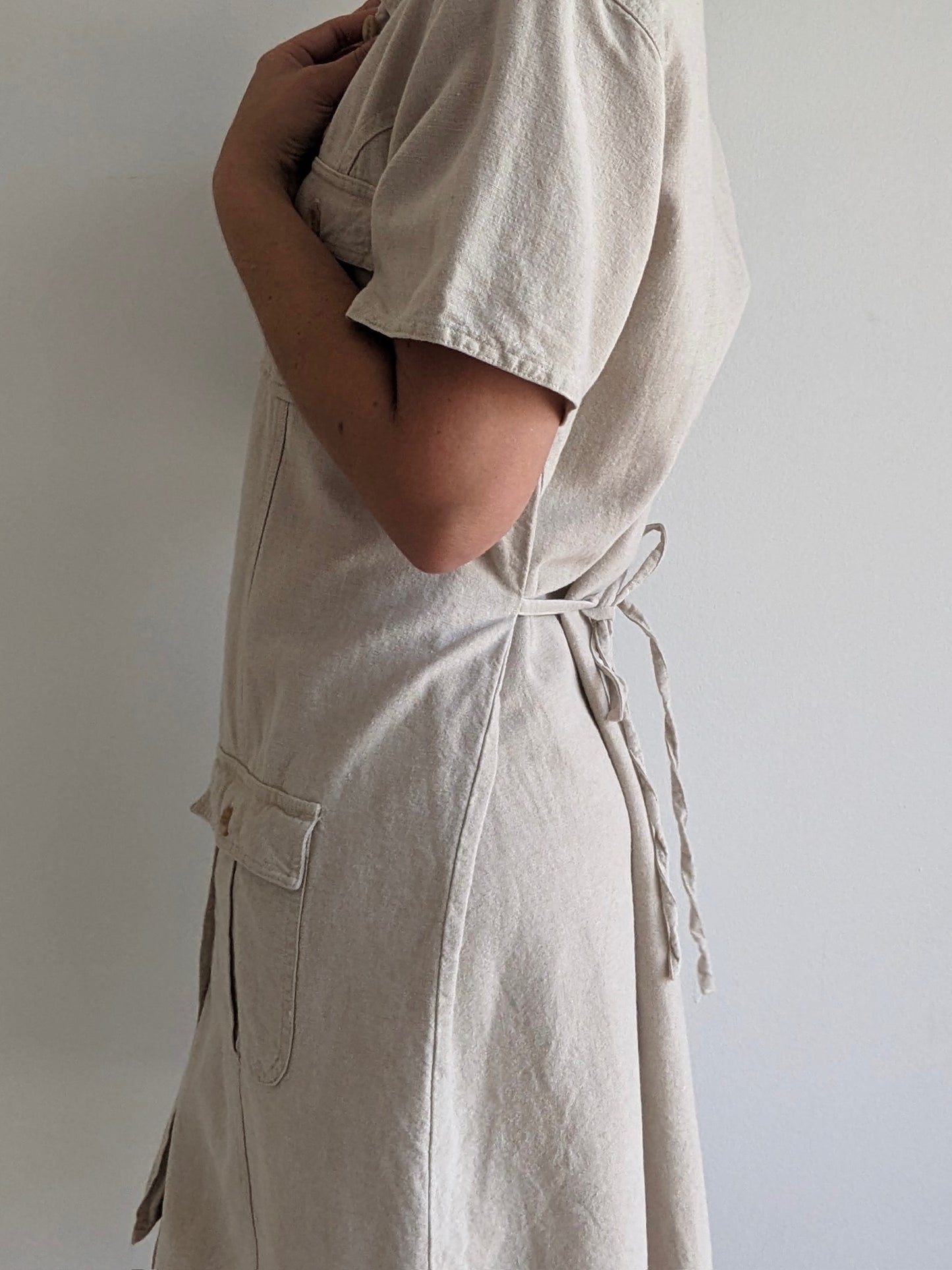 Vintage Wheat Linen Button-Up Dress