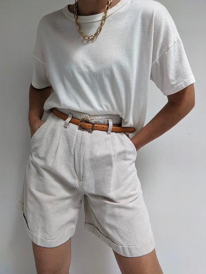 Vintage Pleated Linen Shorts