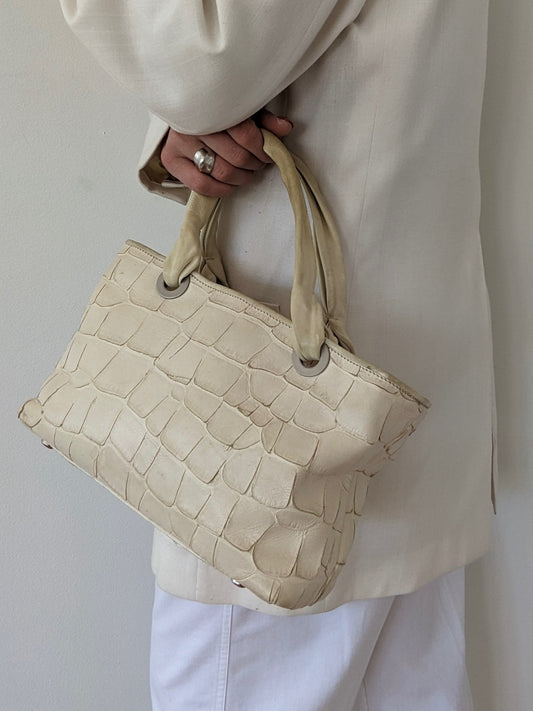 Vintage Donald J. Pliner Italian Embossed Leather Handbag