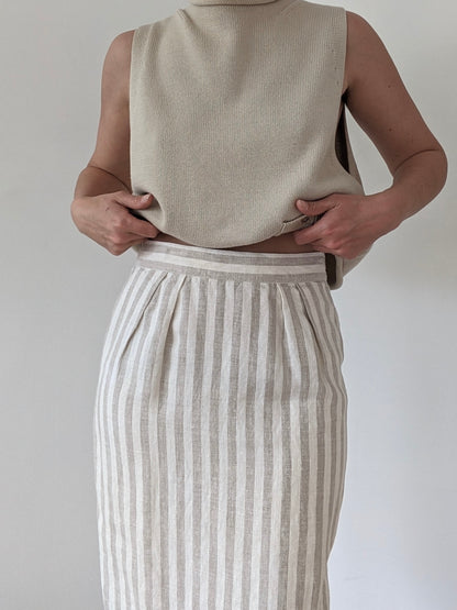 Vintage Sand Striped Linen Skirt