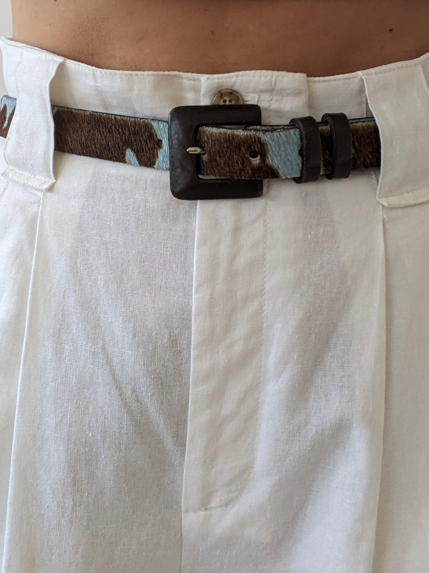 Fun Vintage Blue Calf Hair Leather Belt