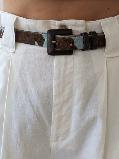 Fun Vintage Blue Calf Hair Leather Belt