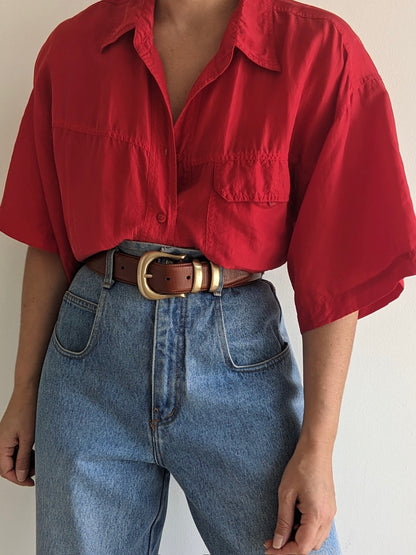 Vintage Crimson Silk Shirt