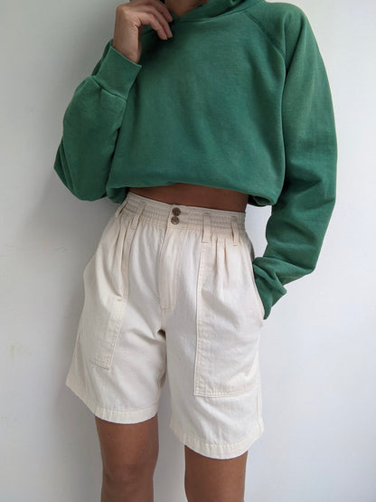 Vintage Bone Cotton Twill Leisure Shorts