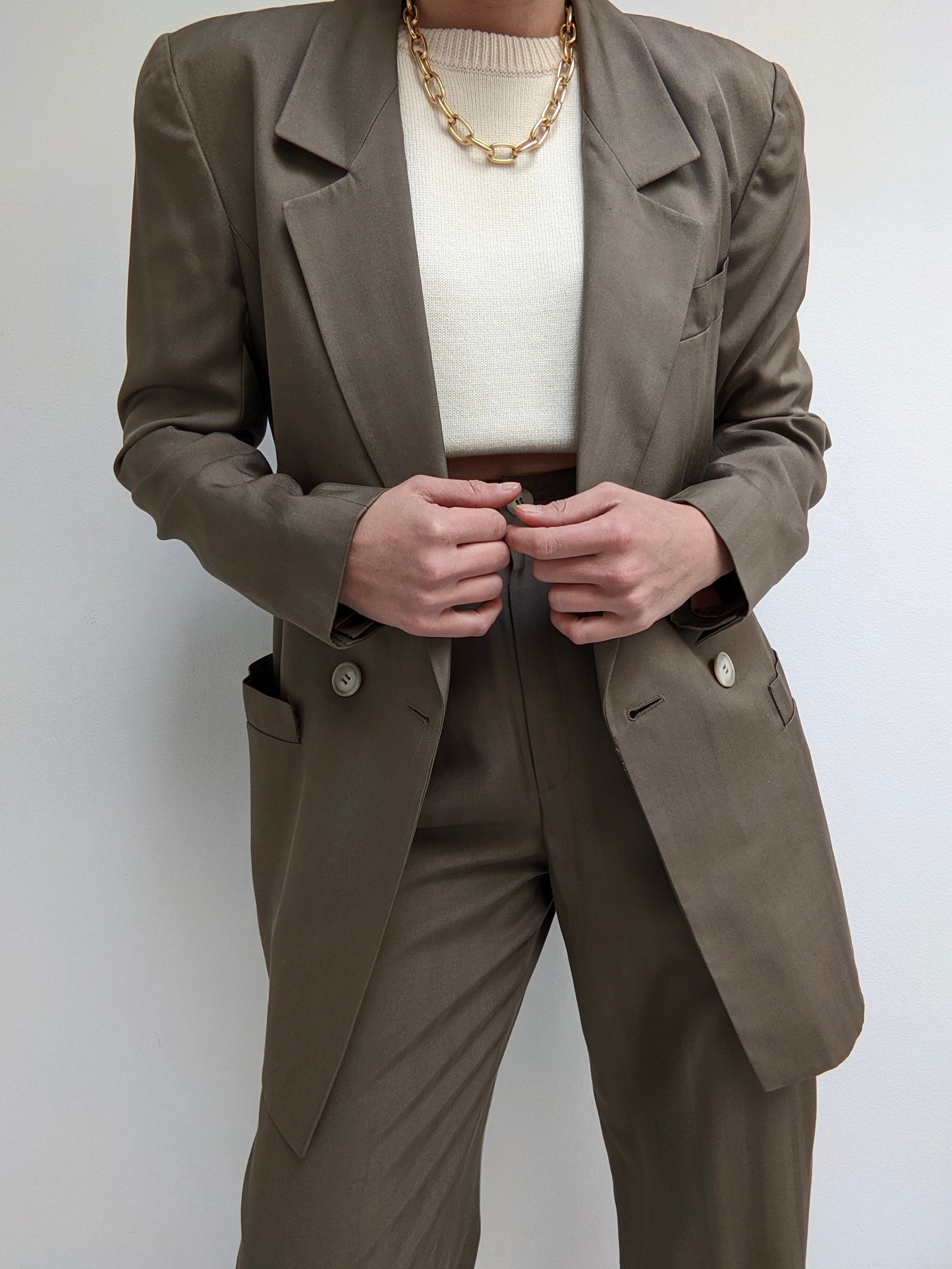 Gorgeous Vintage Silk Herringbone Pant Suit