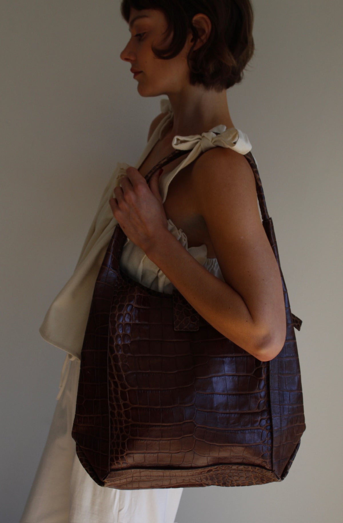 Vintage Donald Pliner Large Embossed Leather Bag