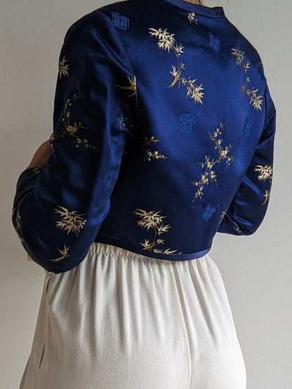 Beautiful Vintage Midnight Silk Embroidered Bolero