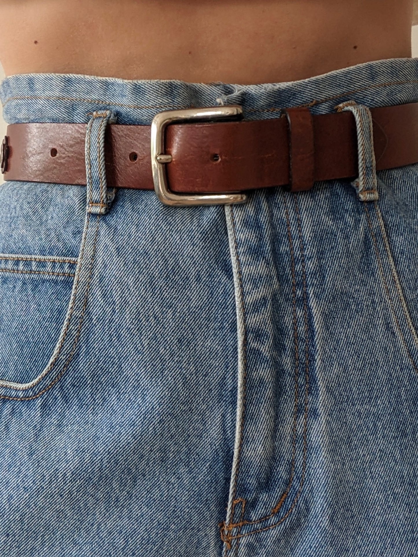 90s Flower Appliqué Leather Belt