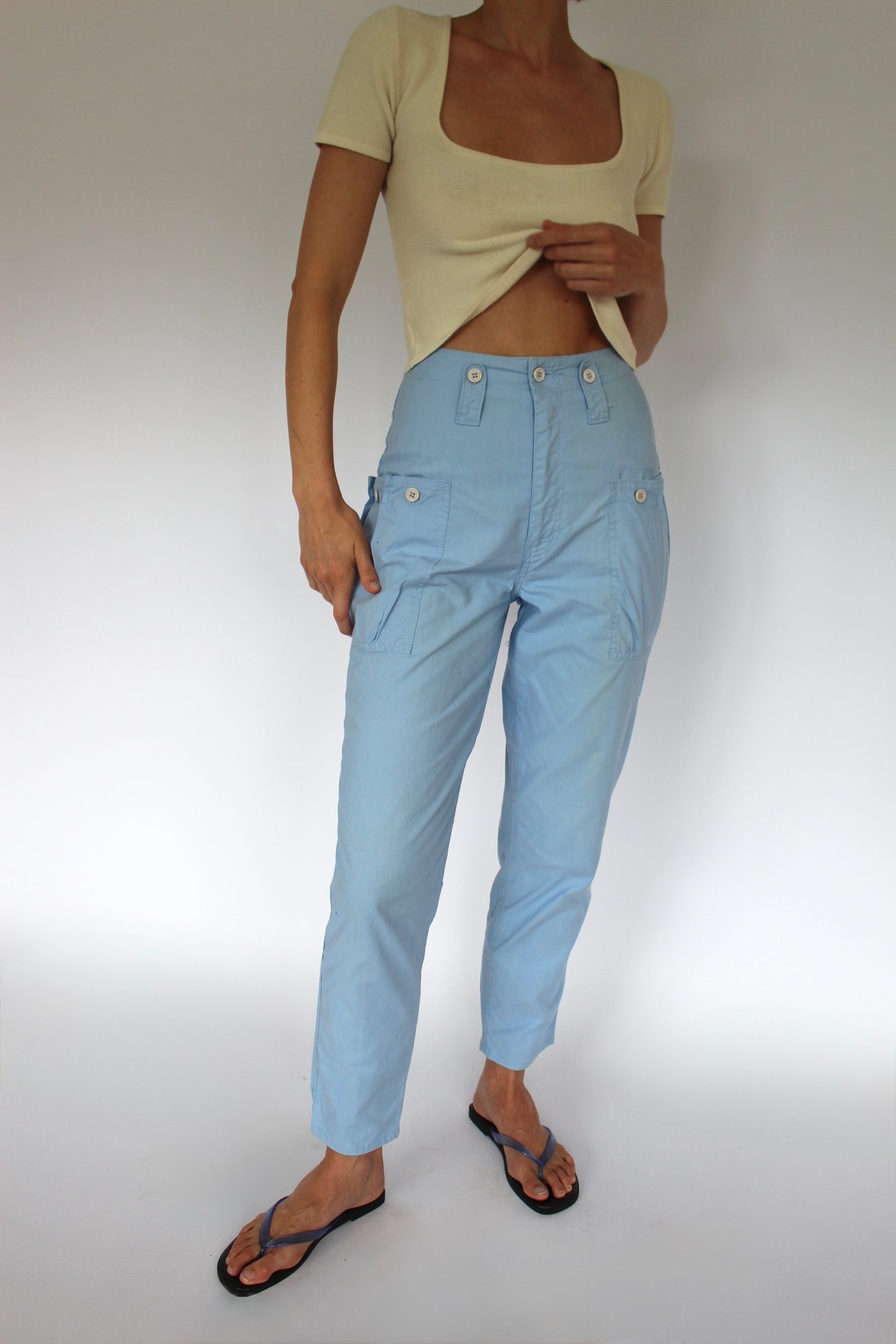Vintage Sky Blue Cargo-Pocket Pants