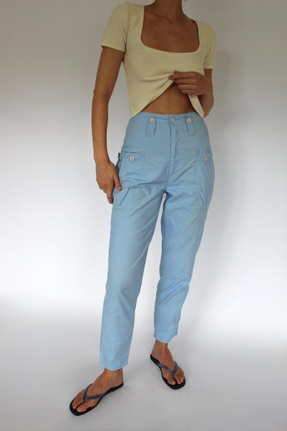 Vintage Sky Blue Cargo-Pocket Pants
