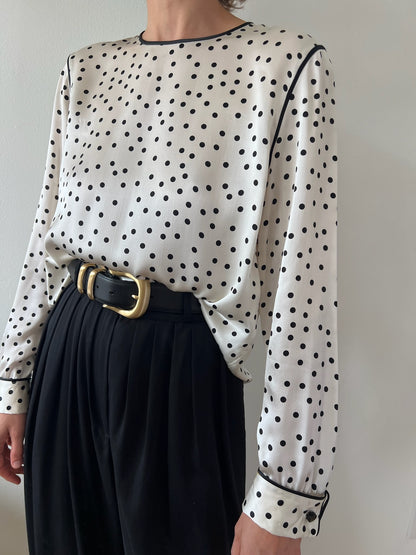 Vintage Polka Dot Silk Charmeuse Blouse
