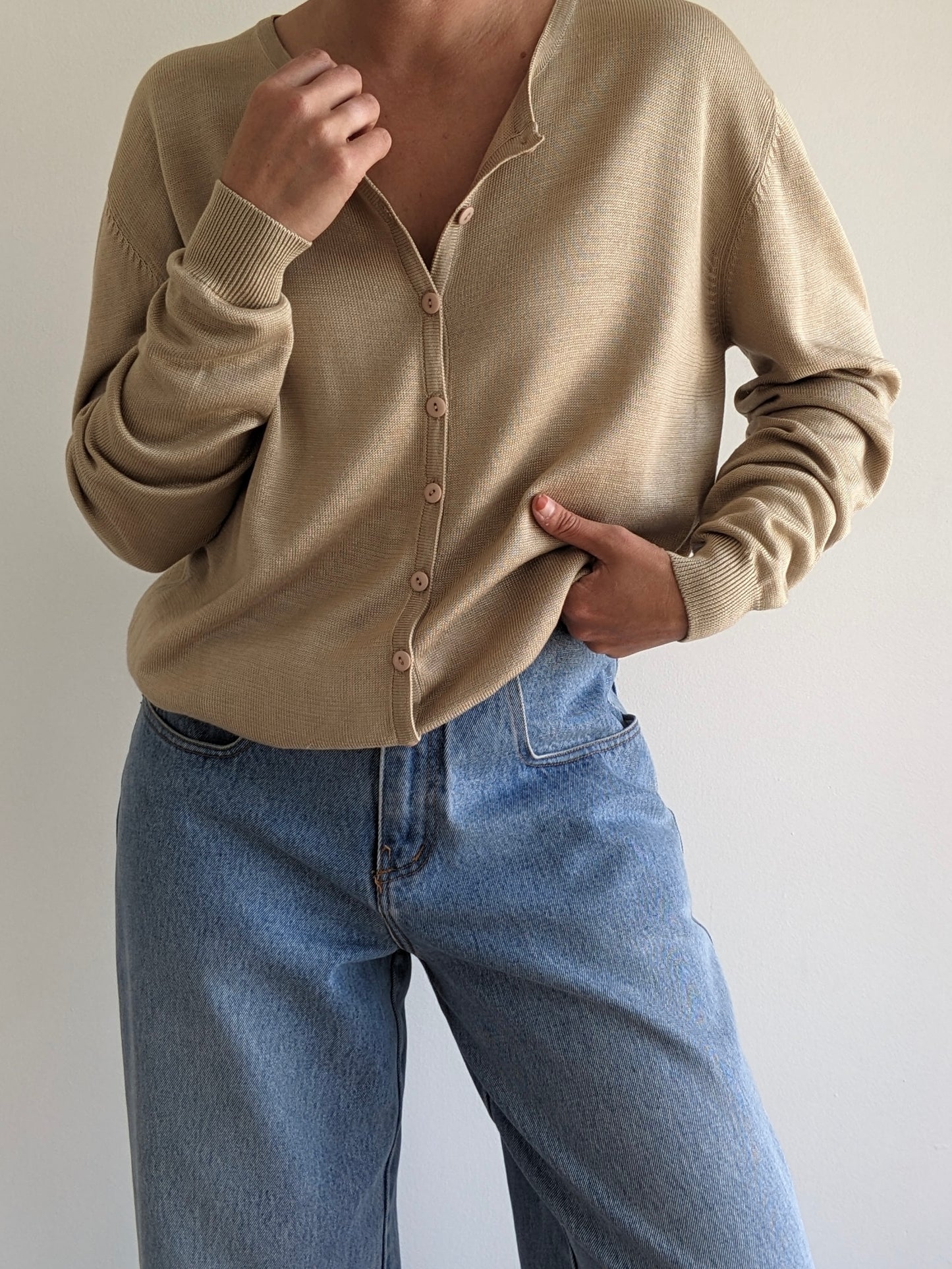 Vintage Biscuit Silk Knit Cardigan