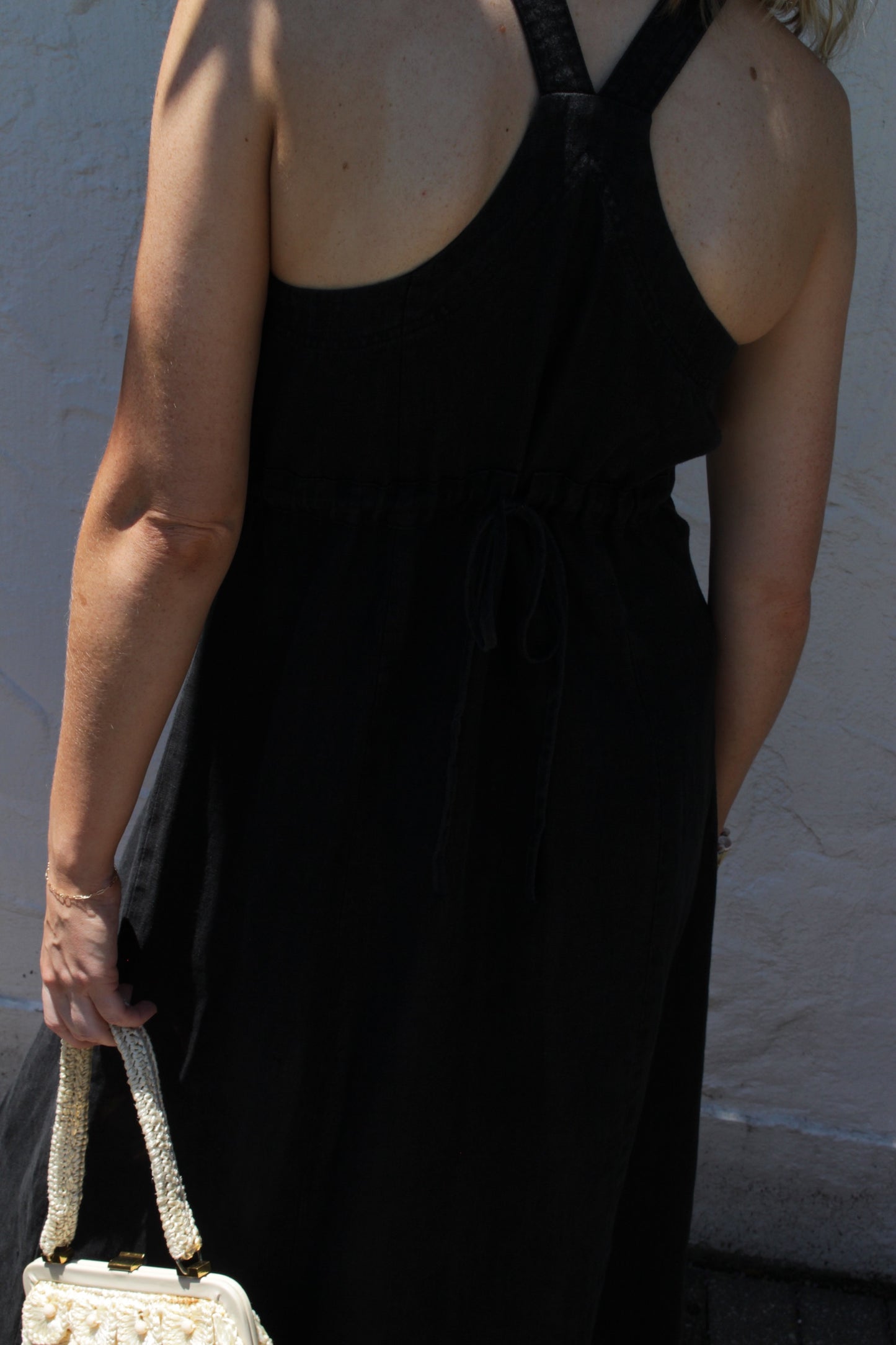 Vintage Faded Black Buttoned Linen Dress