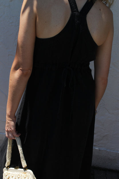 Vintage Faded Black Buttoned Linen Dress
