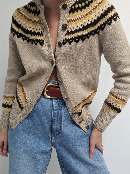 Amazing Vintage Handmade Fair Isle Wool Cardigan