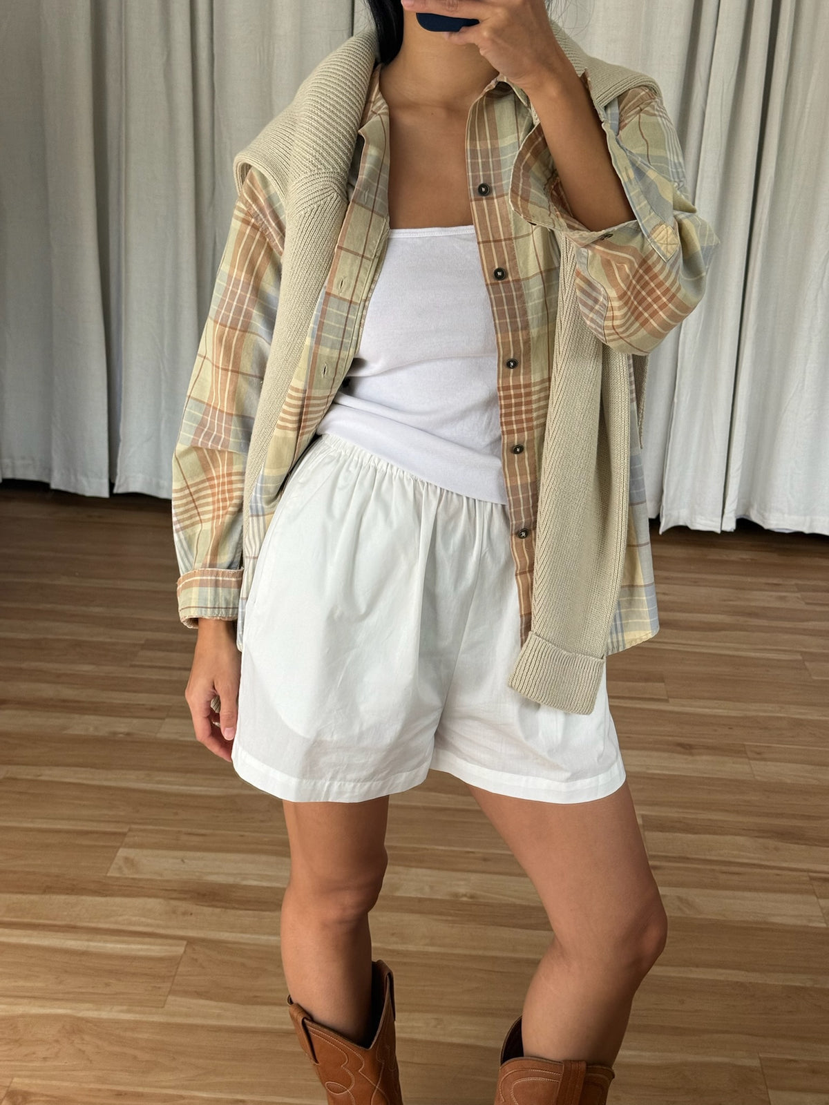 Vintage Faded Sage Plaid Shirt