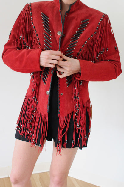 Favorite Vintage Beaded Fringe Suede Jacket