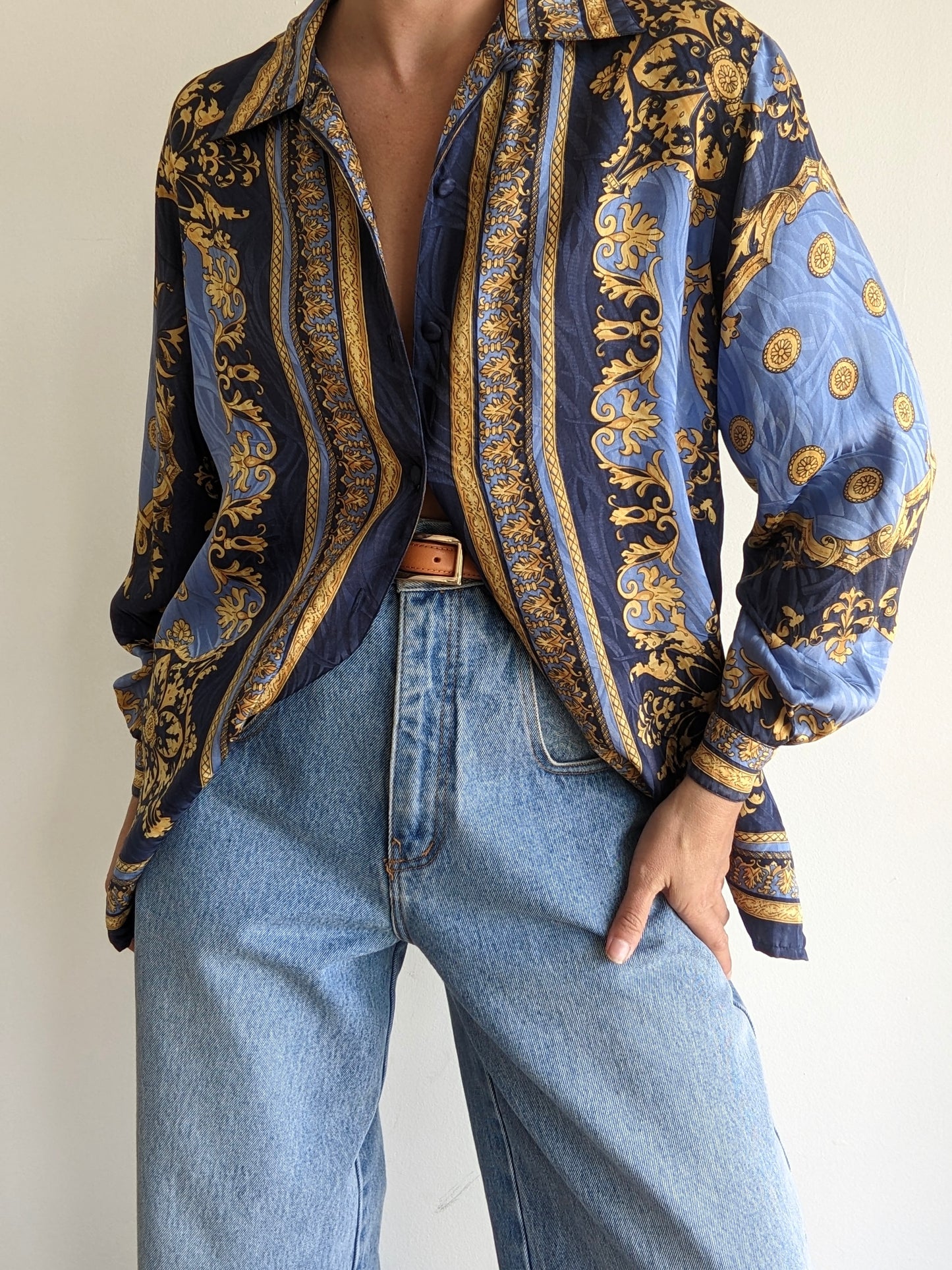 Vintage Silk Baroque Print Blouse