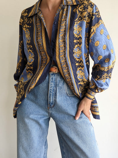 Vintage Silk Baroque Print Blouse