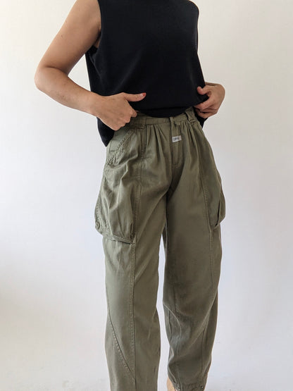 Vintage Moss Pleated Pocket Pants