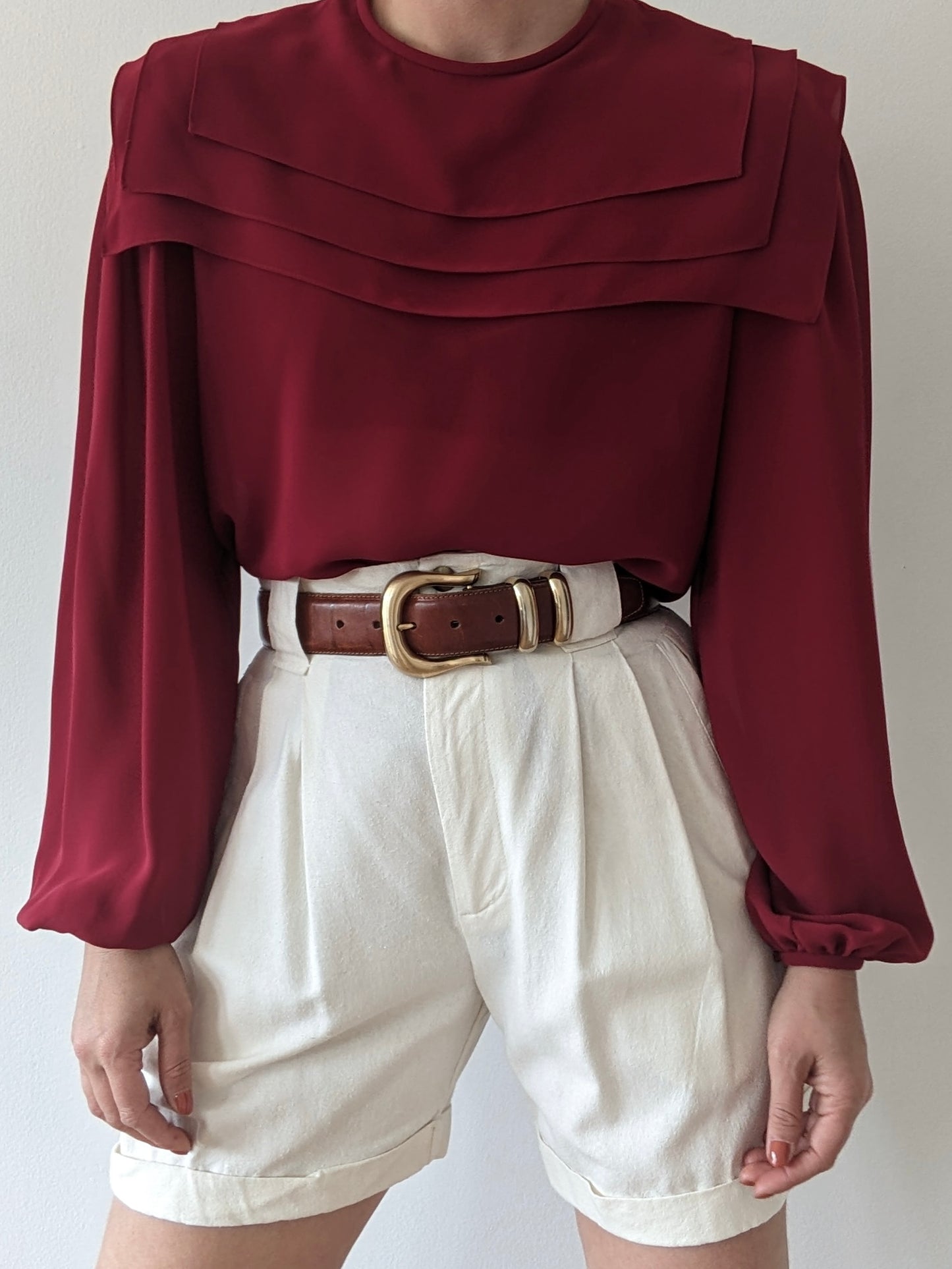Beautiful Vintage Merlot Layered Collar Blouse