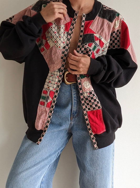 Amazing Vintage Patchwork Quilt Sweatshirt Cardigan