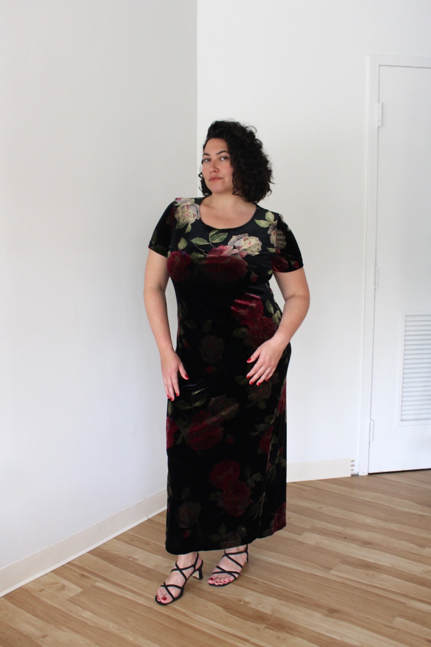 90s Floral Velvet Dress
