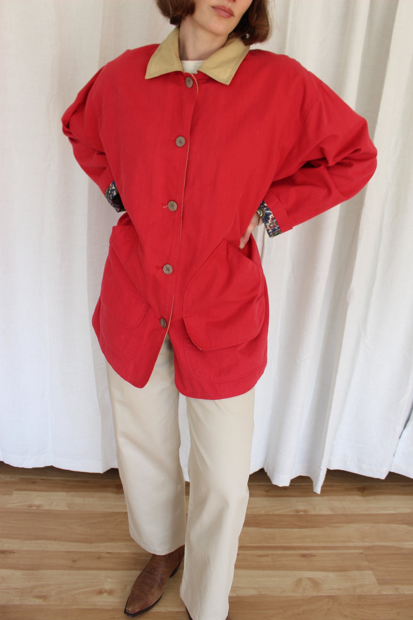 Vintage Candy Red Cotton Chore Coat