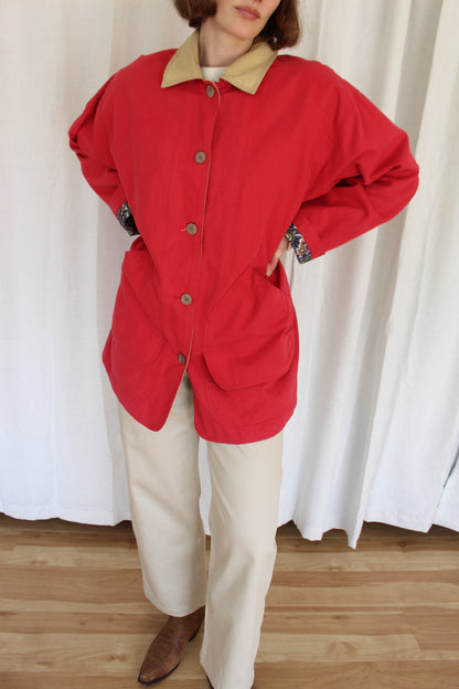 Vintage Candy Red Cotton Chore Coat