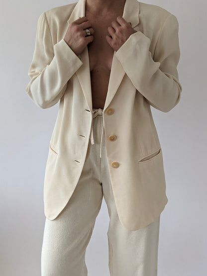 Vintage Cream Ribbed Silk Blazer