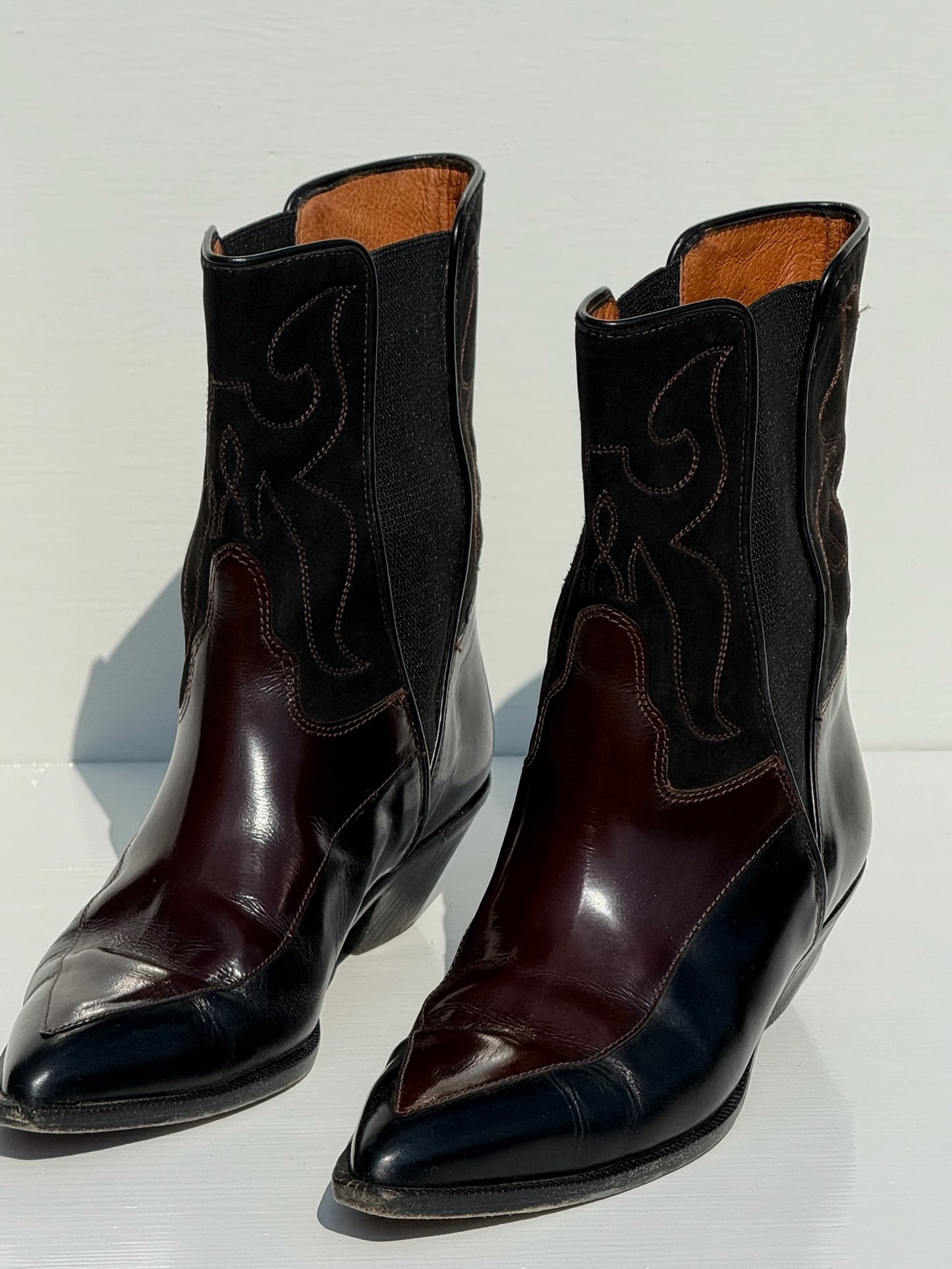 Vintage Donald Pliner Suede & Leather Embroidered Boots