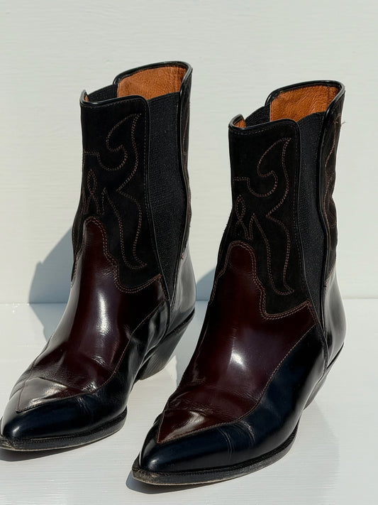 Vintage Donald Pliner Suede & Leather Embroidered Boots
