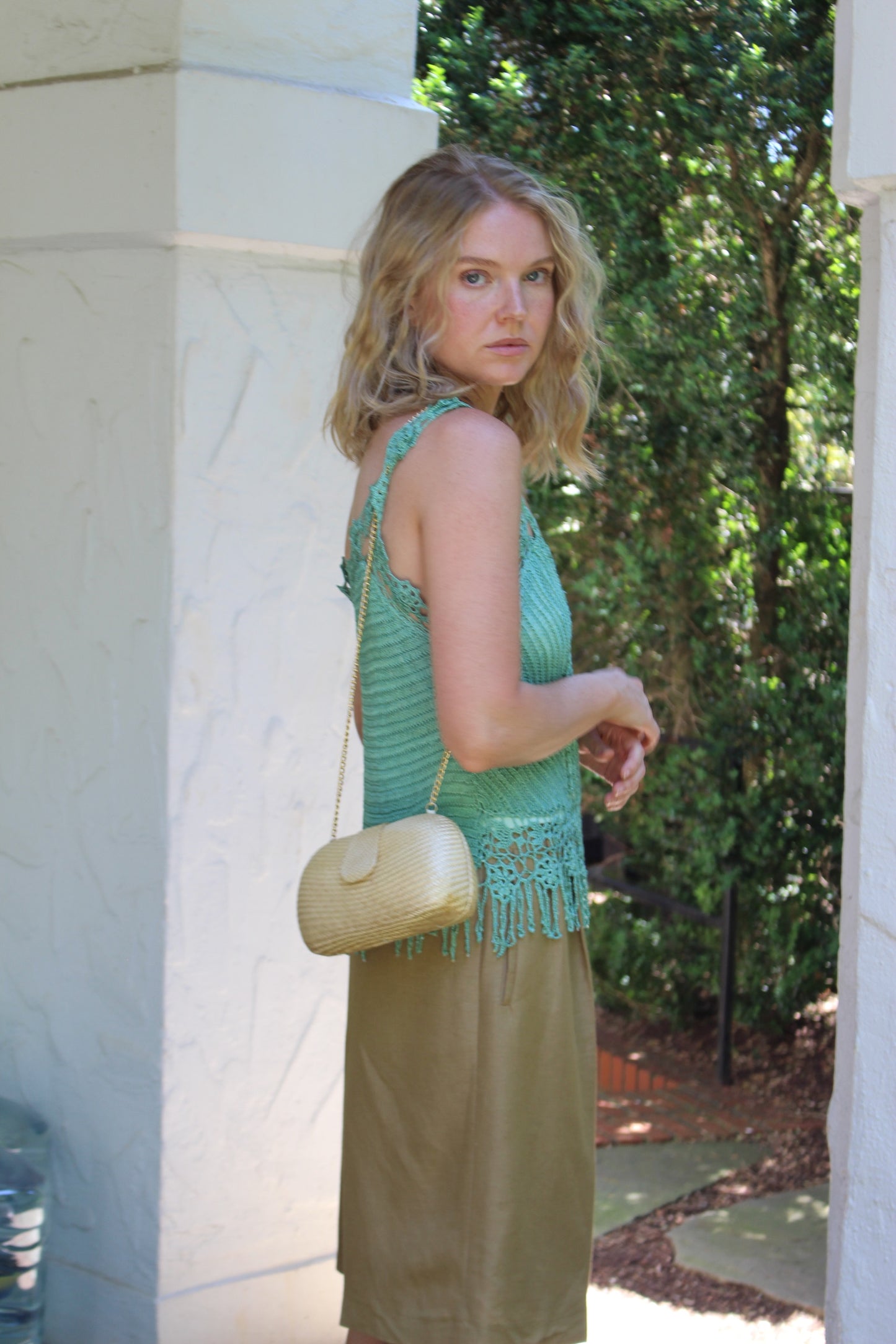 Vintage Woven & Chain Crossbody Bag