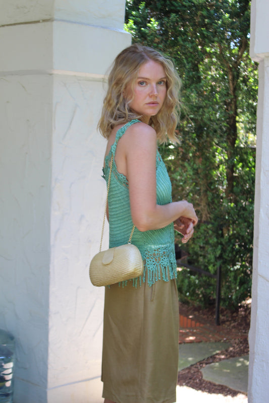 Vintage Woven & Chain Crossbody Bag