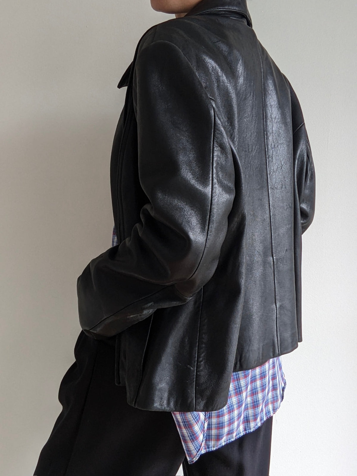 Vintage Faded Ink Black Leather Zip Jacket