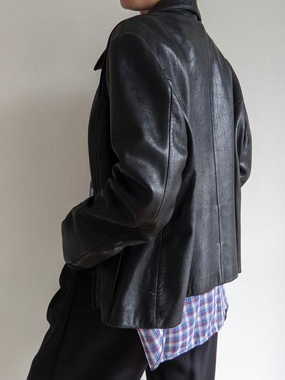 Vintage Faded Ink Black Leather Zip Jacket