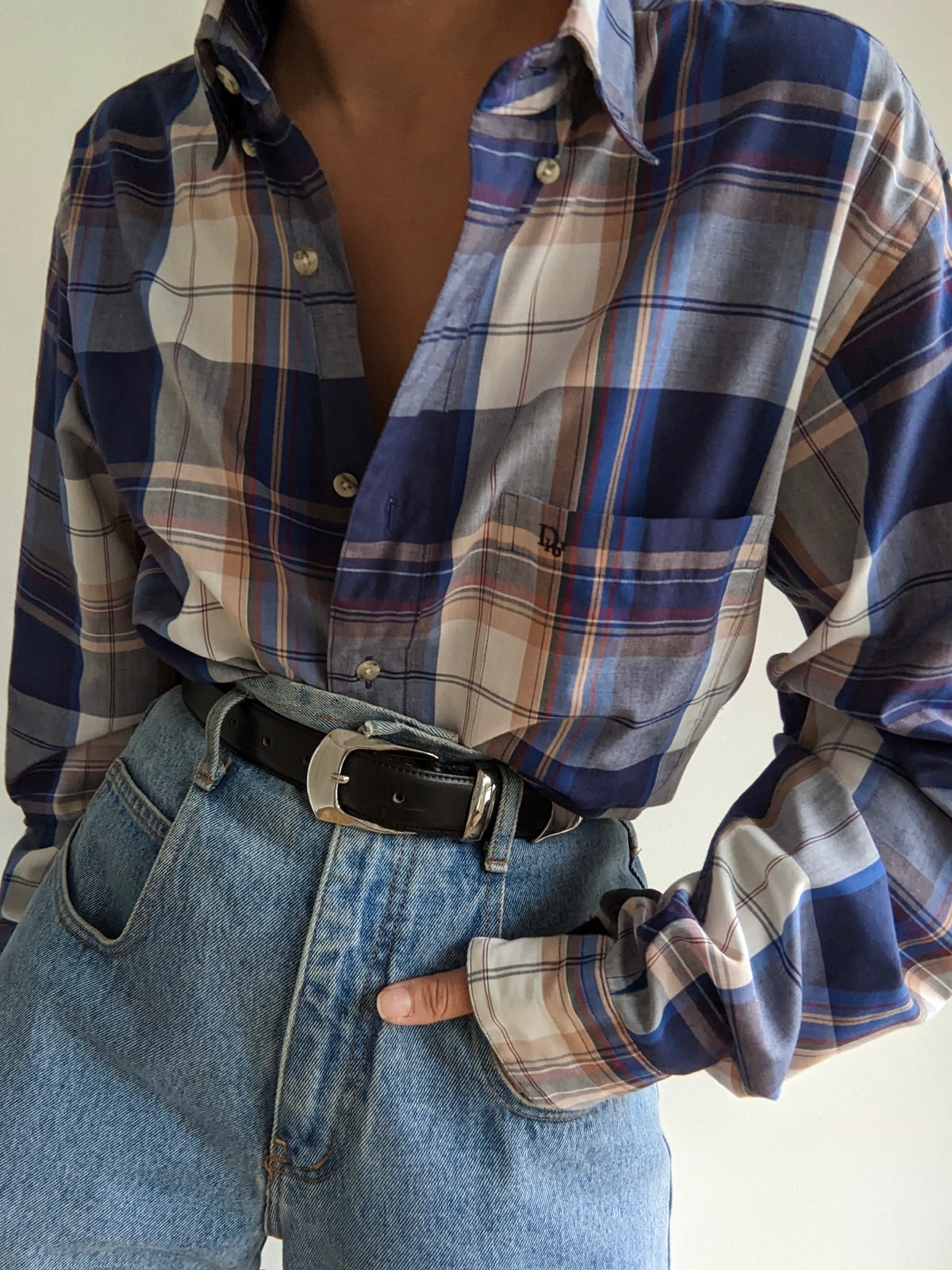 Vintage Christian Dior Embroidered Plaid Shirt
