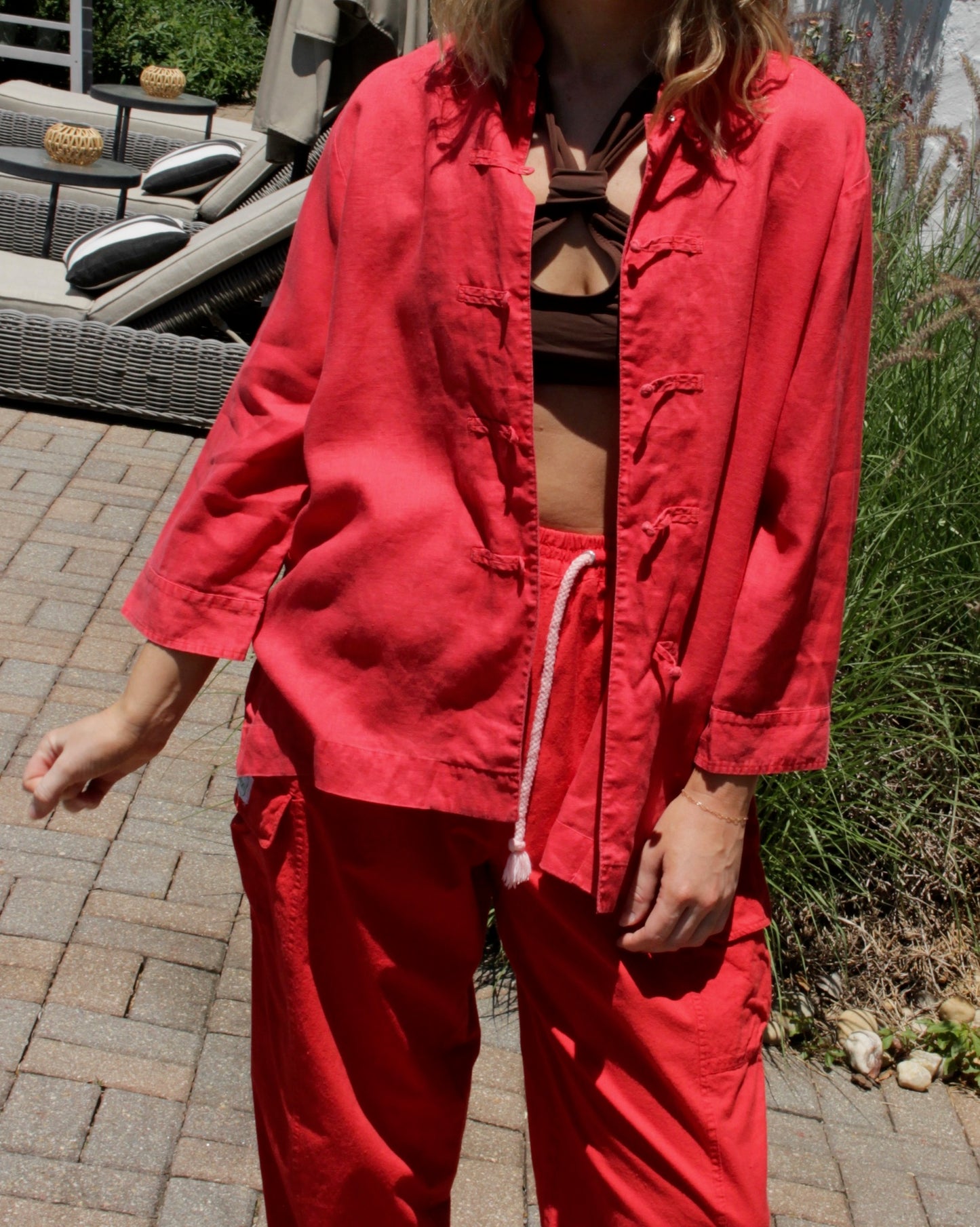 Vintage Linen Knot-Closure Jacket