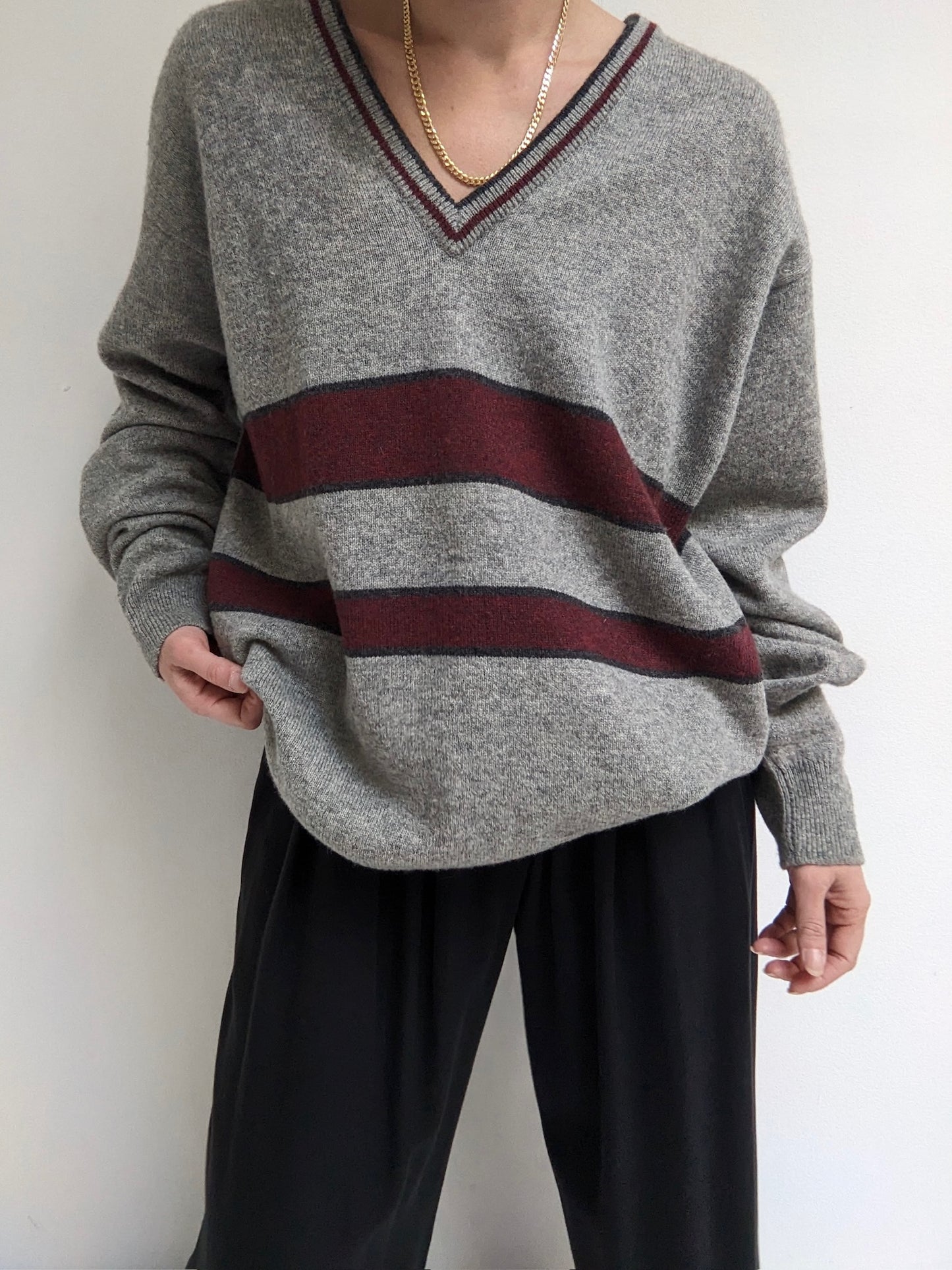 90s Striped V-Neck Cashmere Sweater