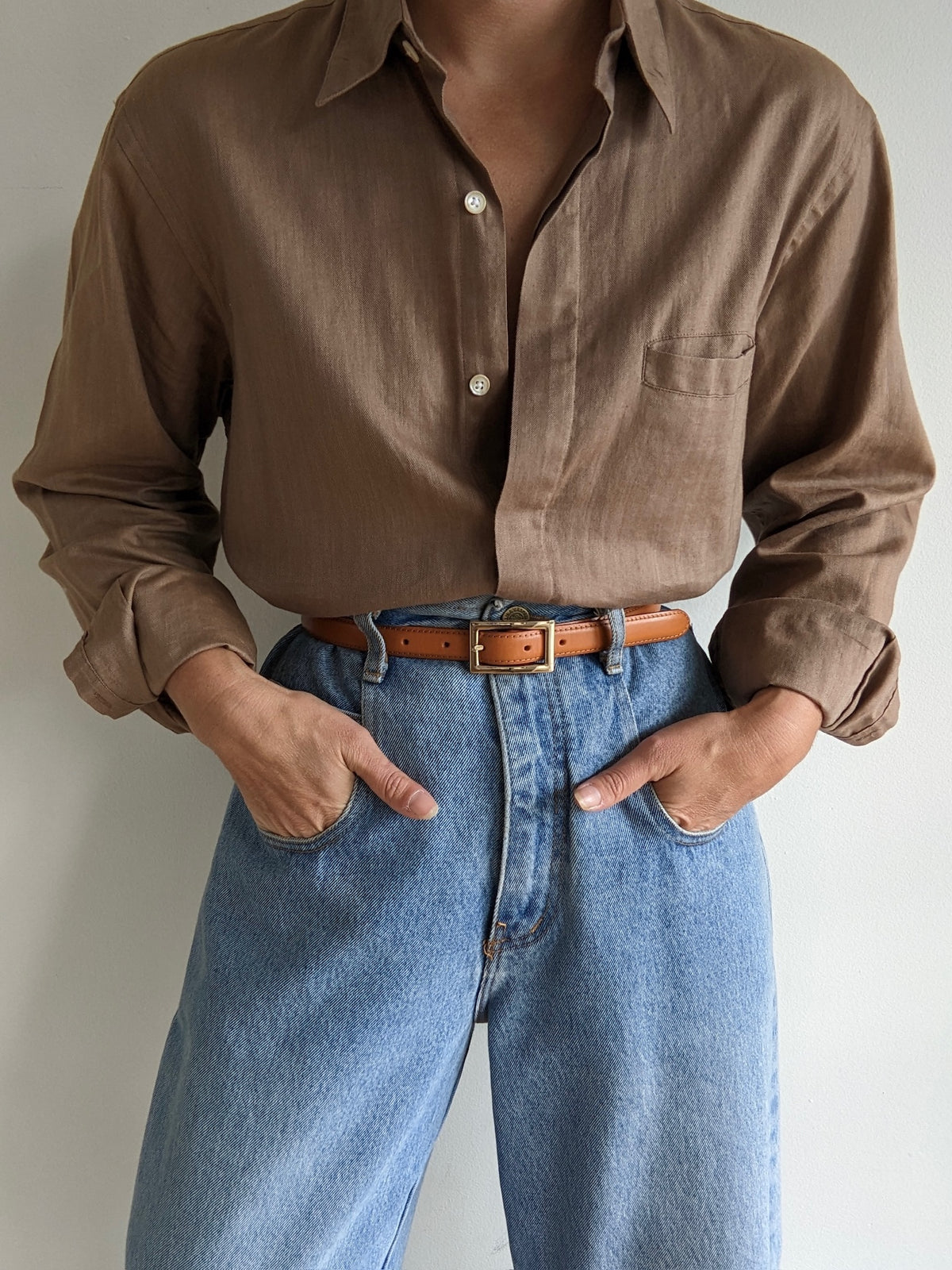 Vintage YSL Mocha Herringbone Shirt