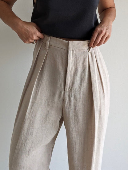 Vintage Pale Oat Woven Linen Trousers