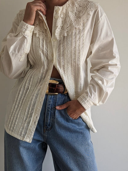 Vintage Lace-Collared Ivory Blouse