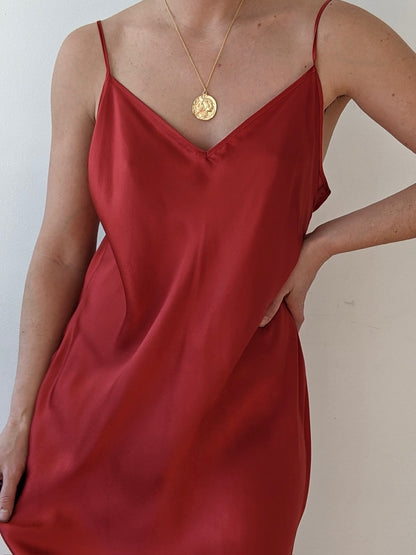 Beautiful Vintage Crimson Silk Charmeuse Slip